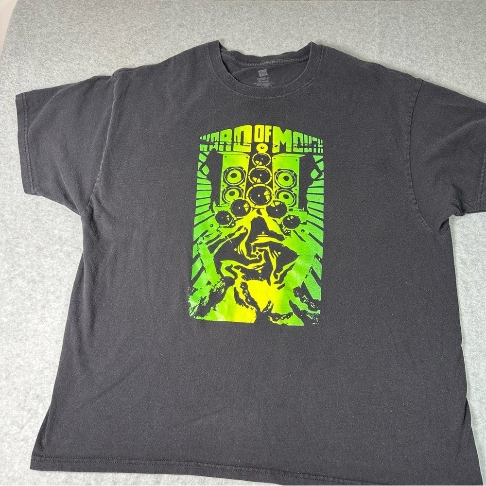 Hanes Word of Mouth Graphic Tee Mens XL Black‎ Neon Green Speaker T-Shirt